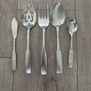 5 Stanley Roberts PLYMOUTH COVE HAMMERED Stainless Colonial Rogers Serving Set